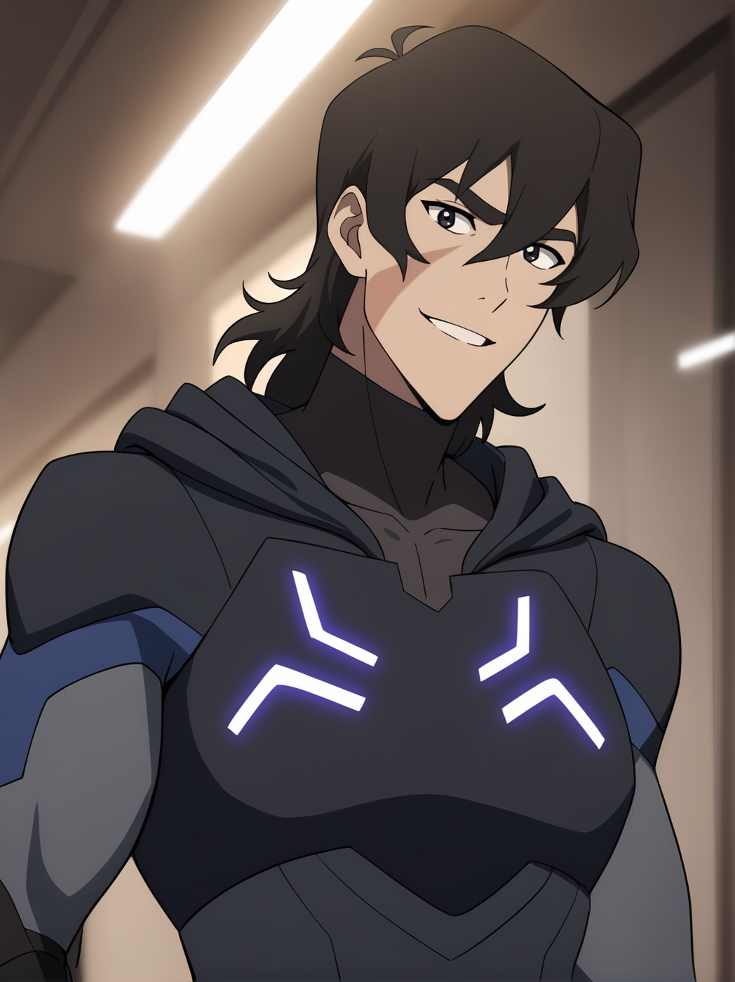 best quality, masterpiece, highres, detailed, detailed hair, detailed eyes, detailed skin, detailed clothes, detailed lighting, perfect, perfect anatomy, perfect face, perfect body, perfect composition, dynamic lighting, subsurface scattering, ambient occlusion, <lora:VLDKeith2:0.6> vld-keith, 1boy, male, male focus, solo, aged up, dark brown hair, dark grey eyes, looking at the viewer, smiling, longer hair, blade of marmora outfit, interesting pose, interesting expression, interesting background, chest up, portrait,