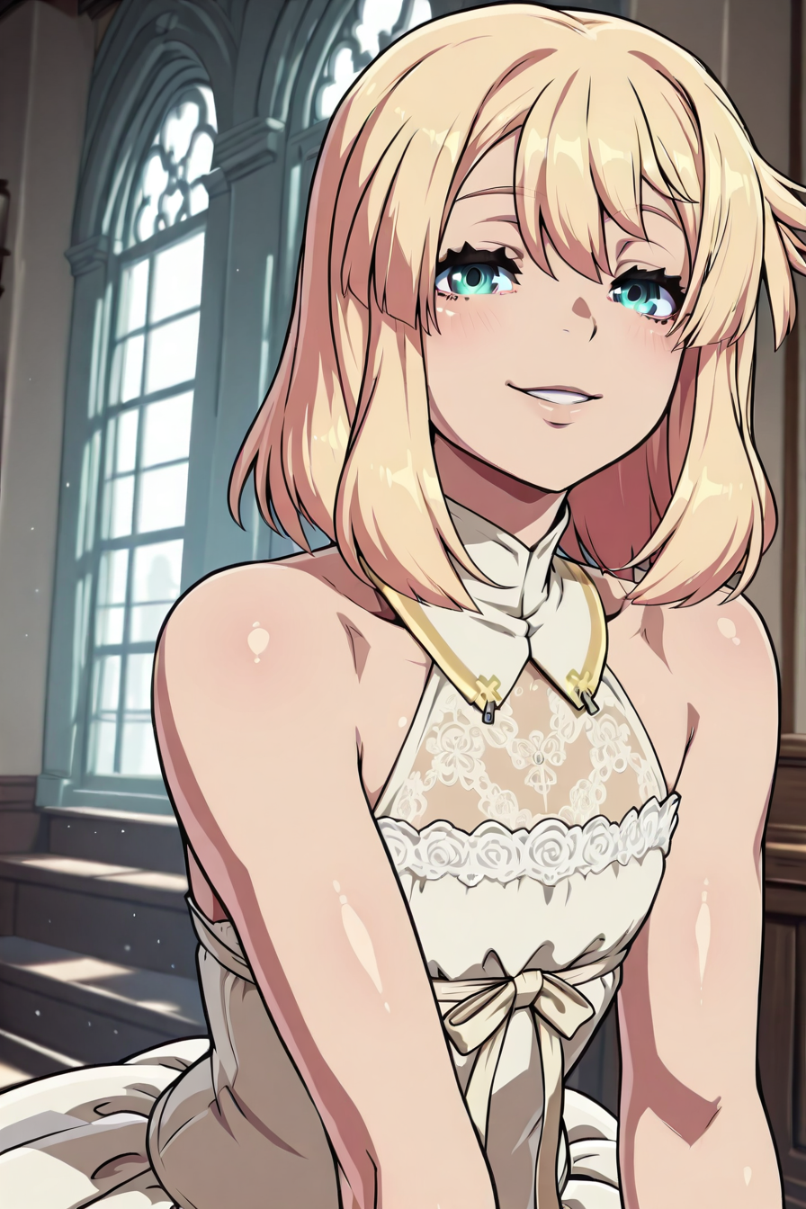 shiny skin, posing,
<lora:bridget.il:1>,
bridget,
crossdressing, otoko no ko, trap,
no hat, 
wedding dress, veil, halterneck, frill, lace, see-through, 
looking at viewer, happy, half-closed eyes,