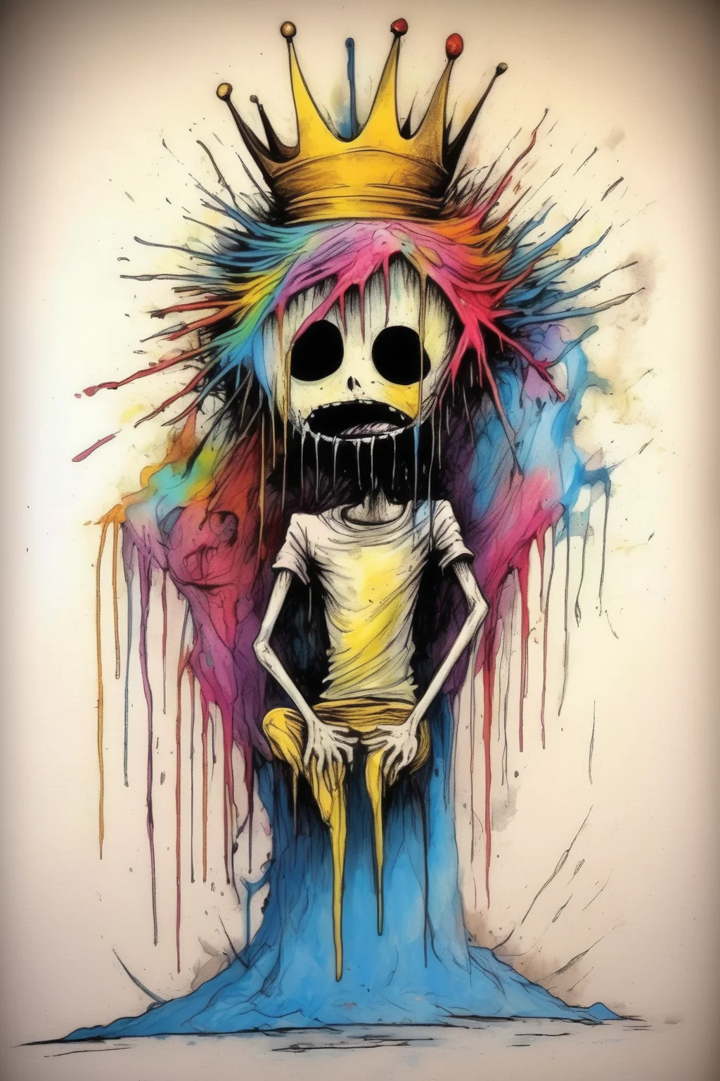<lora:Alex Pardee Style:1>Alex Pardee Style - in the style of alex pardee Then I looked, and there was a white cloud, and sitting on the cloud one like a son of man. He had a gold crown on his head, and a sharp sickle in his hand. 15 And another angel came out of the temple, shouting in a loud voice to the one who was sitting on the cloud