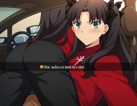score_9, score_8_up, score_7_up, source_anime, rintohsaka, <lora:rin-tohsaka-ubw-ponyxl-lora-nochekaiser:1>, rin tohsaka, black hair, hair ribbon, long hair, ribbon, sidelocks, two side up, parted bangs,, <lora:he-wants-to-order-ponyxl-lora-nochekaiser:1> he wants to order, he wants to order (meme), drive-thru, snapchat, side-view mirror, car interior, car seat, steering wheel, car interior, three quarter view, lying on person, selfie, 1boy, ass, pants,, blush,,