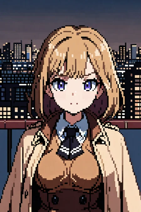 1girl, masterpiece, Amelia Watson, city background, upperbody <lora:AziibPixelArtXL_Anime:0.8>
