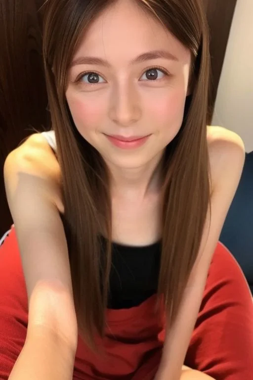 Nsfw, Original face, ((Original eyes shape)) , ((Small breasts)) , flat chest adult woman, erotic position, Point of view, nude, best quality, photo realistic portrait ,fair skin