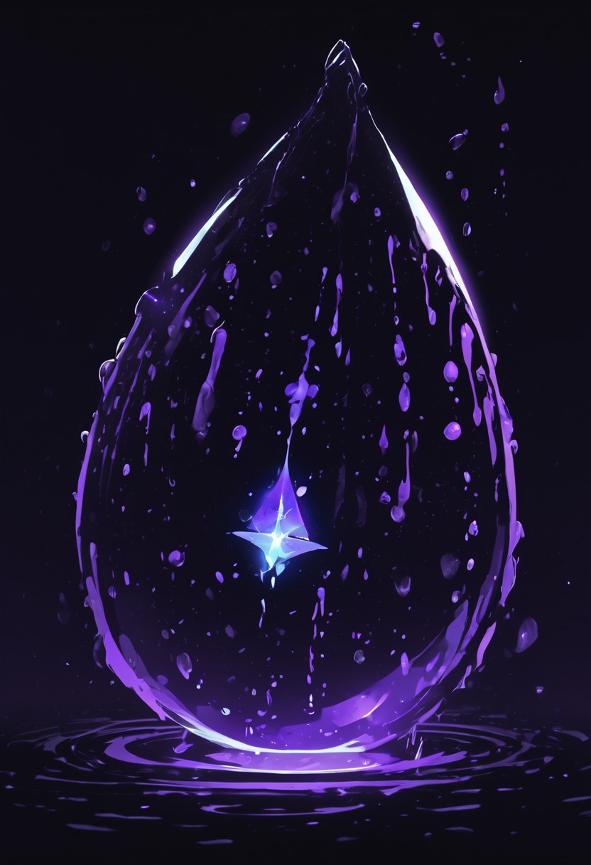 (masterpiece), best quality, Symphtia-Style, Anime, (Floating Ovoid, Dripping Liquid), Black Background, No Humans, Black and Purple Theme, (Ancient Runes, Glowing Runes, Light Refraction), Symphtia-Style, Zyrnox-Exoterra Style