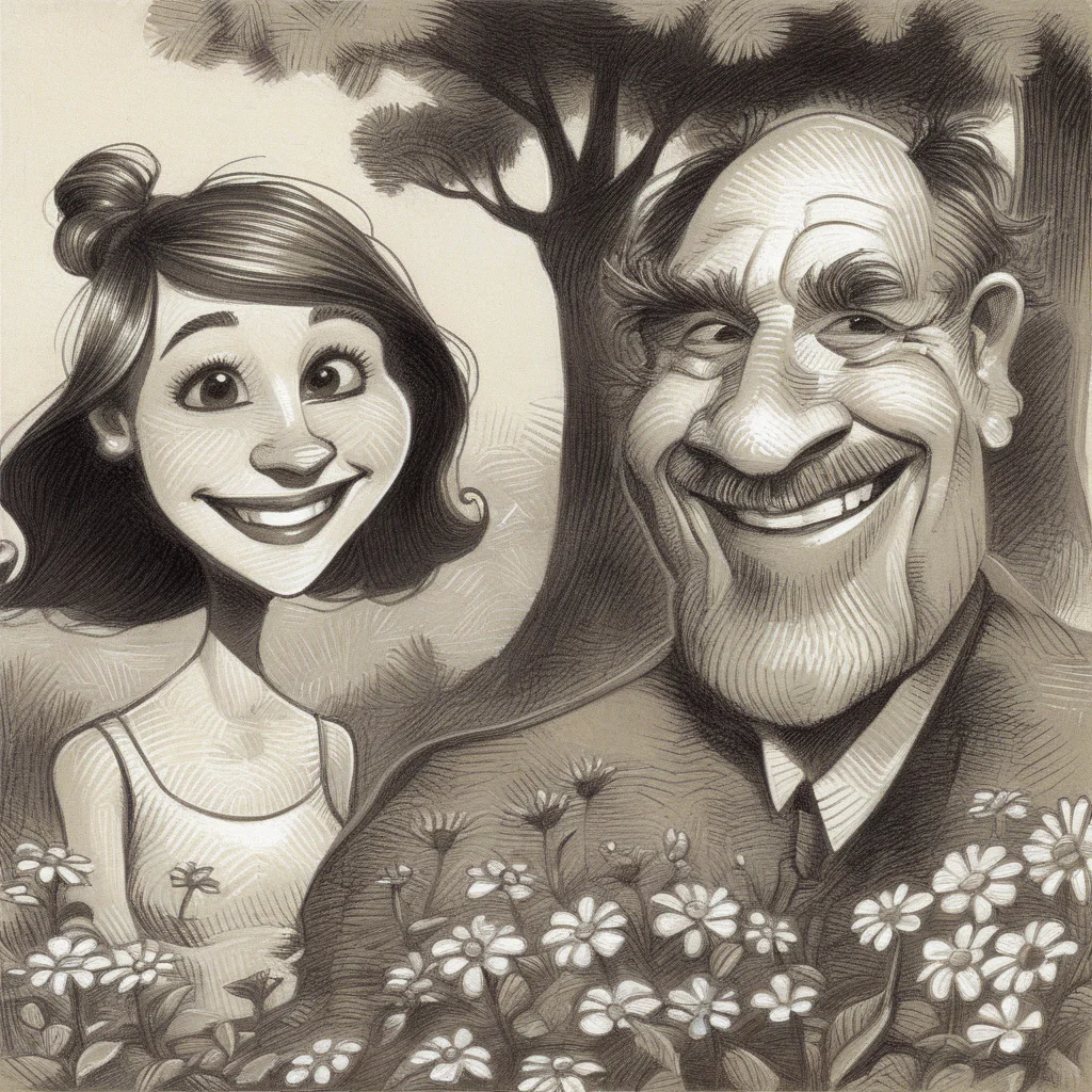 drawix5 drawing lovers, cheerful woman and man in the garden <lora:drawix5:1>