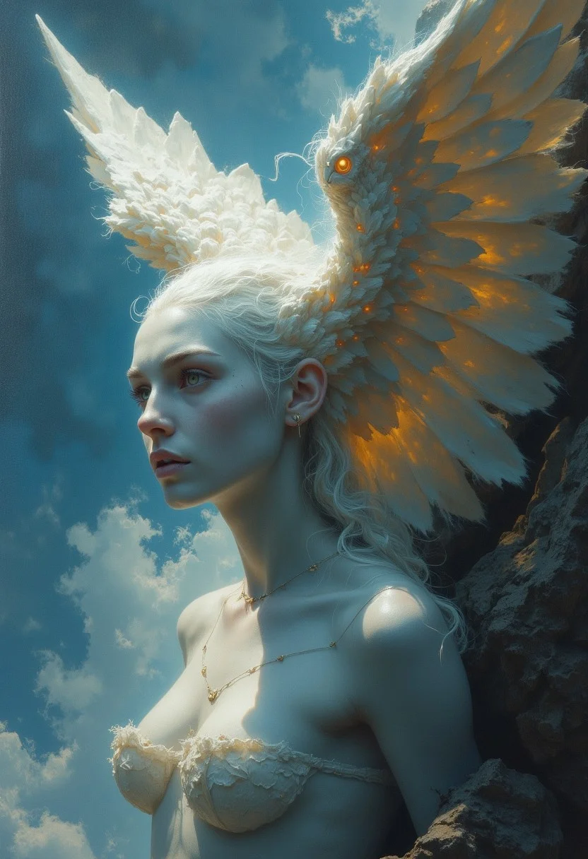 Angel, view from side, side view, view from above
splattered clouds,
Intricate Patterns, Ultra Detailed,
Luminous,
Radiance, Ultra Realism, Complex Details
intricate Details, 32k.
UHD, High Quality, Sharp Focus, Intricate
Details, Highly Detailed, amazing face, angel, perfect face, white halo, huge white wings, cleavage , close up view , looking away