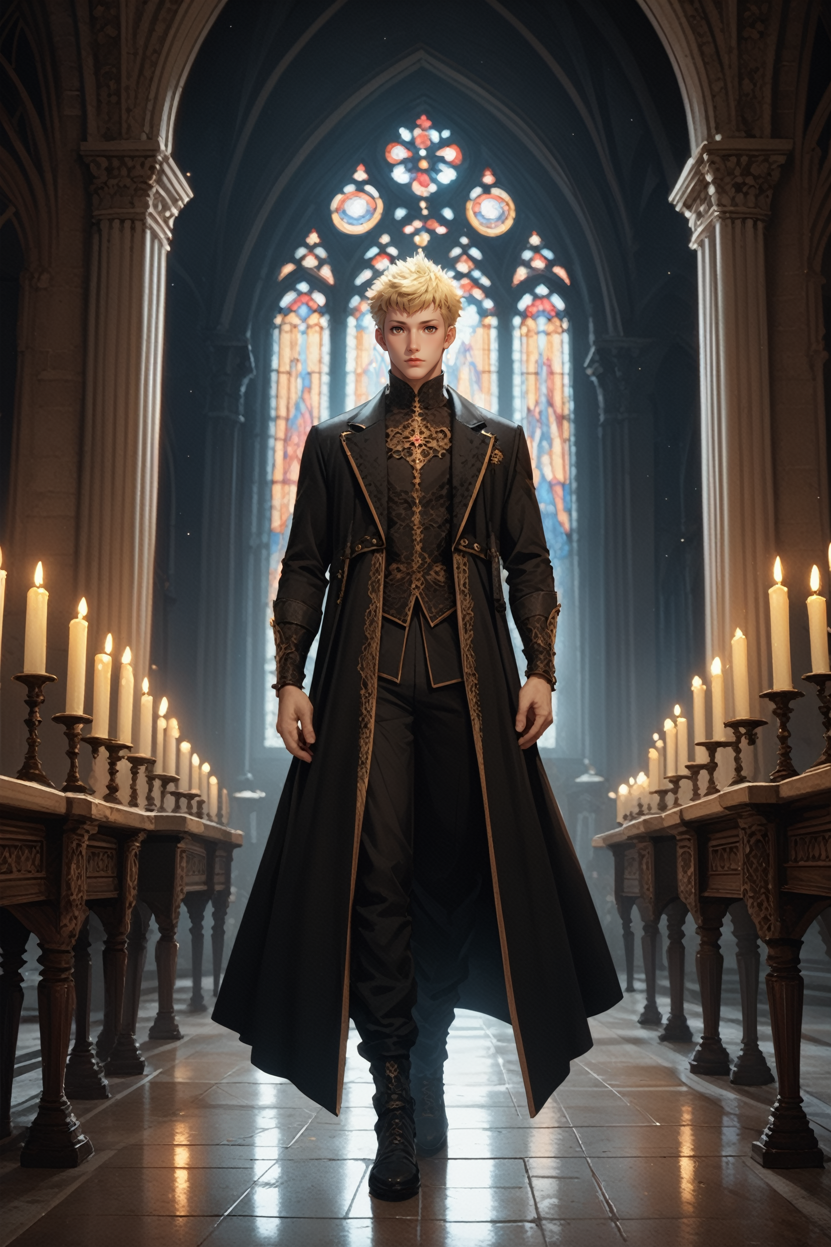score_9, score_8_up, score_7_up, score_6_up
<lora:P5Ryuji:0.8>
P5Ryuji, 1boy, blonde hair, brown eyes, short hair, looking at viewer, Gothic cathedral interior with candlelight, dynamic lighting, mysterious and dark, standing, full body