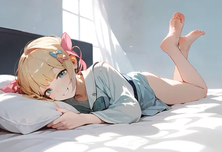 (score_9, score_8_up, score_7_up), 1girl, kangel, barefoot, lying, on bed, smile, <lora:NGO-PO-v1A-000008:0.9>