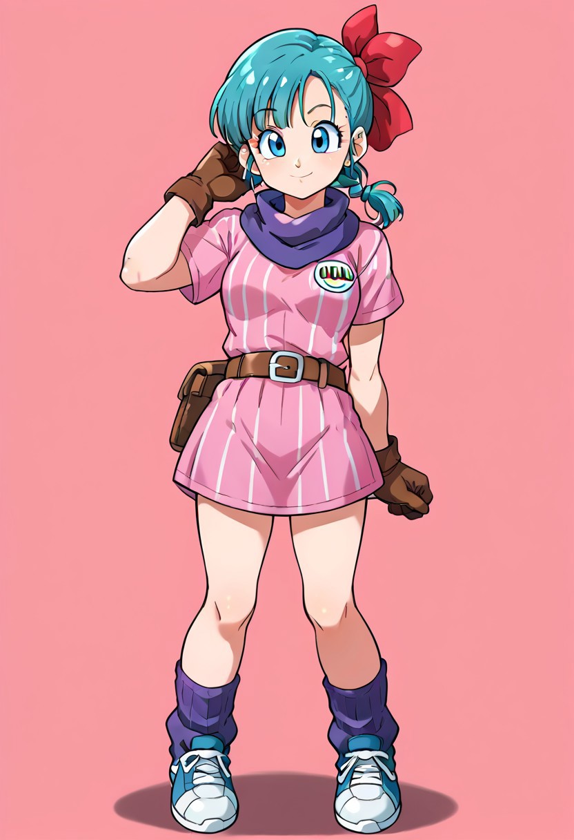(zPDXL3),
(zPDXLxxx),
1girl,
solo focus,
bulma briefs,
bulma, blue eyes, blue hair,
ankle boots, ankle socks, belt, blue footwear, boots, bracelet, braid, braided ponytail, brown belt, brown gloves, dress, gloves, hair ribbon, jewelry, loose socks, parted bangs, pink dress, purple scarf, purple socks, red ribbon, ribbon, scarf, shoes, short dress, short sleeves, single glove, sneakers, socks, vertical-striped clothes, vertical-striped dress,
joy,
pose,
standing,