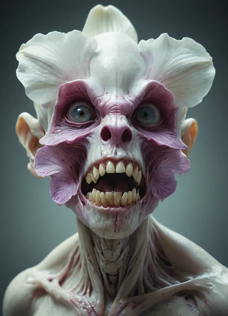 photo, mutation, orchid  humanoid head, tooth, High-Fantasy Realism, <lora:sli-v1:0.3>