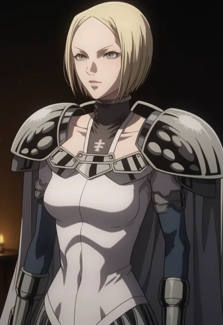 score_9, score_8_up, score_7_up, source_anime, BREAK ,,1girl, solo, <lora:DX888Helen:1> helen, pauldrons, bodysuit, cape, bob cut,
