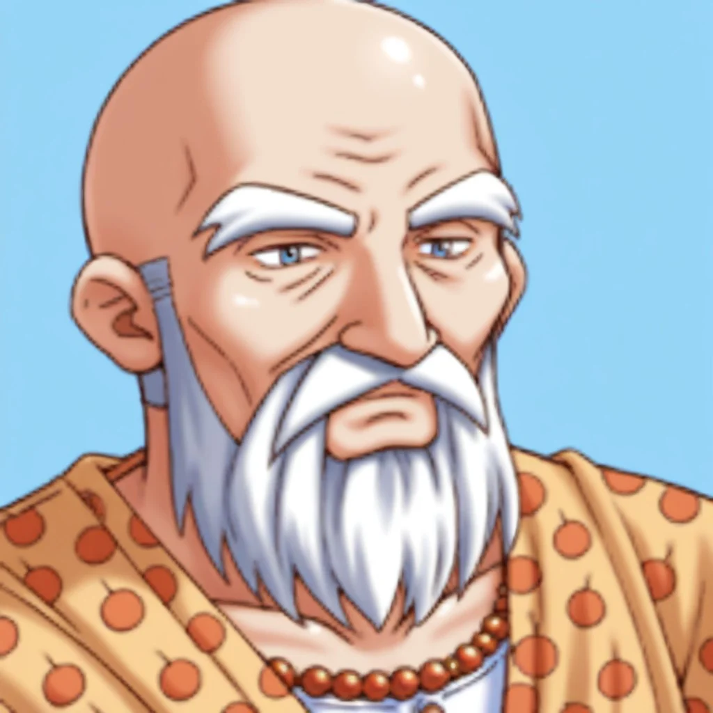 (source_anime, score_9, score_8_up, score_7_up:1), rm2kfaceset, 1boy, solo, elderly, bald, white beard, blue background
