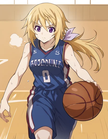 score_9, score_8_up, score_7_up, source_anime, <lora:charlotte-dunois-s2-ponyxl-lora-nochekaiser:1>, charlotte dunois, long hair, blonde hair, ribbon, purple eyes, ponytail, hair ribbon, medium breasts,, <lora:basketball-dribbling-ponyxl-lora-nochekaiser:1> basketball dribbling, dribbling (basketball), basketball, basketball (object), basketball court, playing sports, ball, sweat, steam, running,, <lora:basketball-uniform-ponyxl-lora-nochekaiser:1> basketball uniform, basketball jersery, sportswear, jersey, shorts, sleeveless,, cowboy shot,