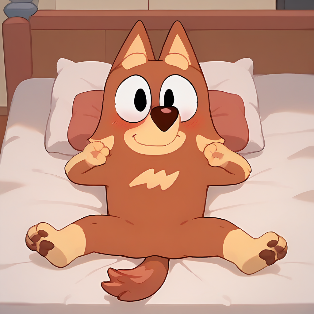 score_9, score_8_up, BREAK  <lora:rustymum:1> rustymum, furry female, dog, smile, black eyes, solo, blush, spread legs, on back, bed,