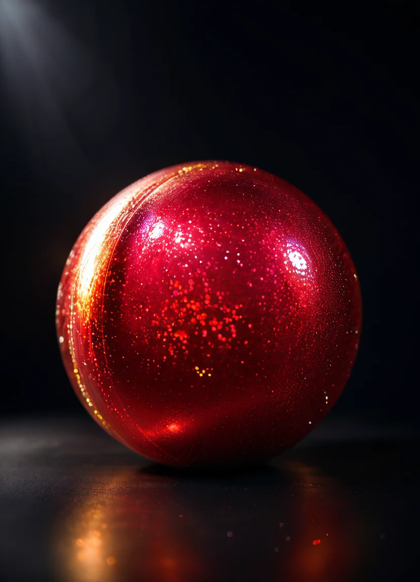 ball, red glitterstyle, dark background,
<lora:GlitterStyle_pony:0.8>