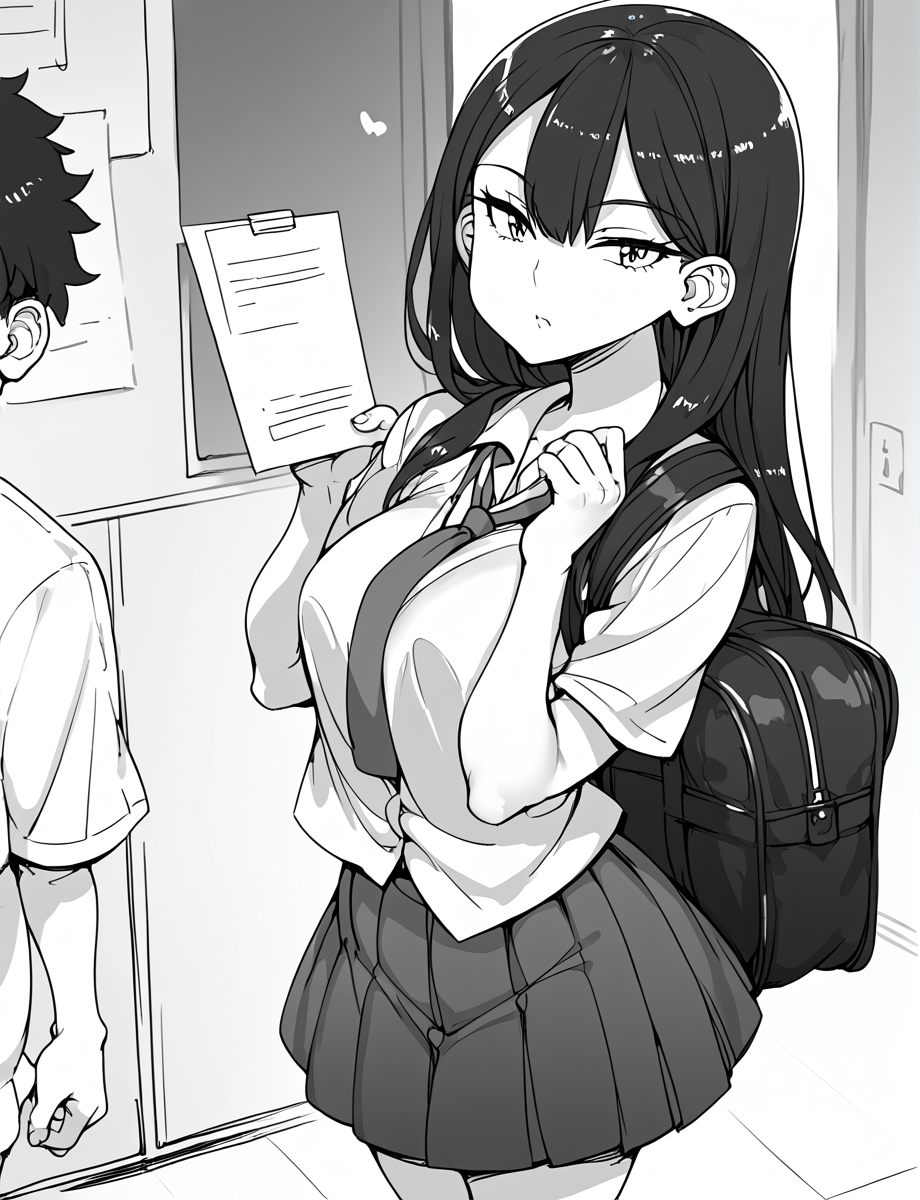 score_9, score_8_up, score_7_up, score_6_up,  <lora:Abubu_Style:1.2> greyscale, monochrome, ((rin_tashibana)) black hair, long hair, school uniform