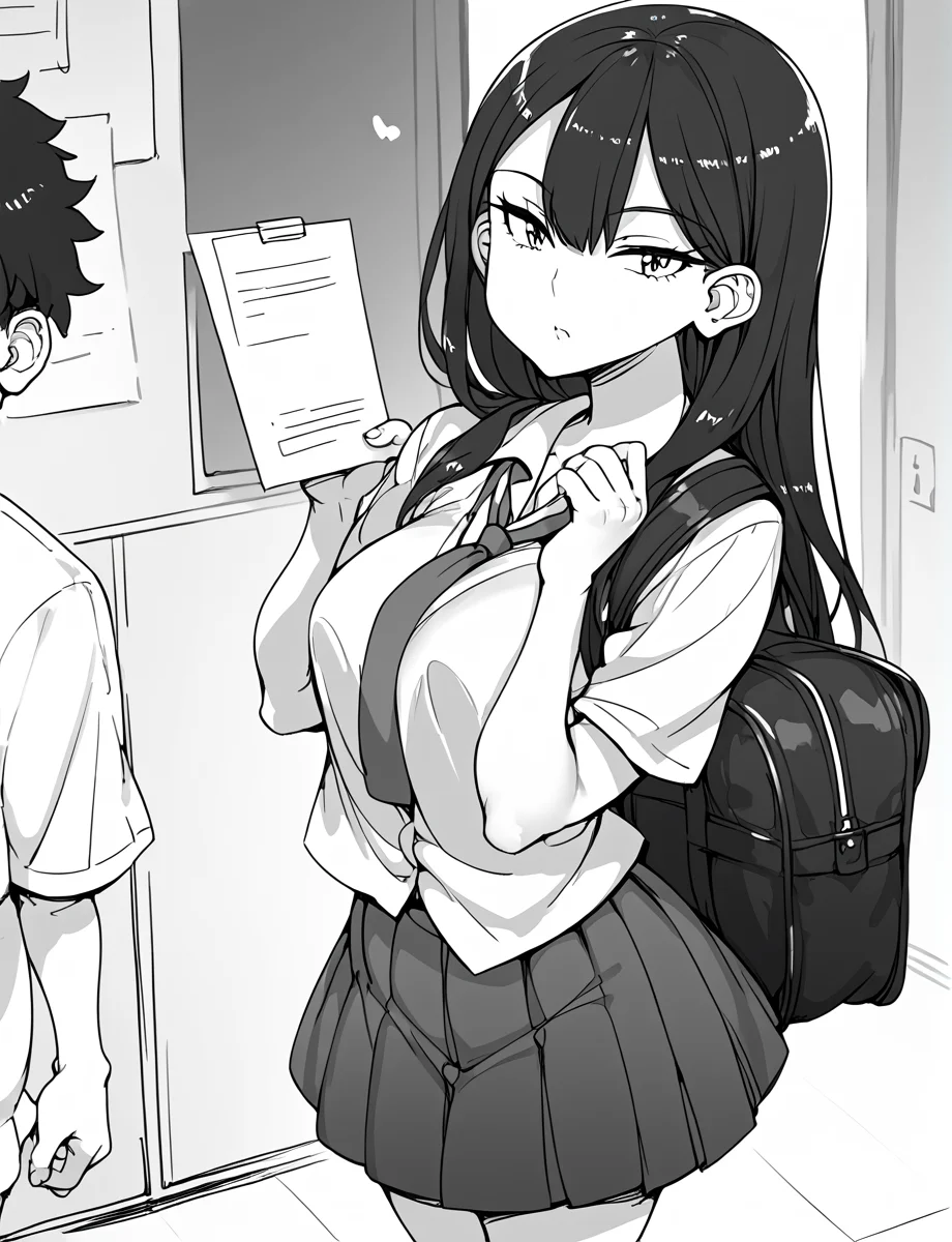 score_9, score_8_up, score_7_up, score_6_up, <lora:Abubu_Style:1.2> greyscale, monochrome, ((rin_tashibana)) black hair, long hair, school uniform