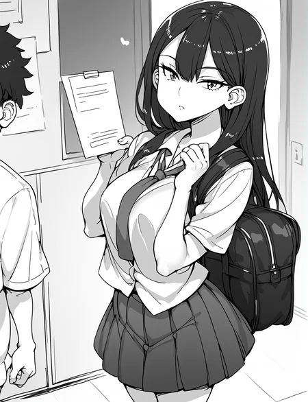 score_9, score_8_up, score_7_up, score_6_up,  <lora:Abubu_Style:1.2> greyscale, monochrome, ((rin_tashibana)) black hair, long hair, school uniform