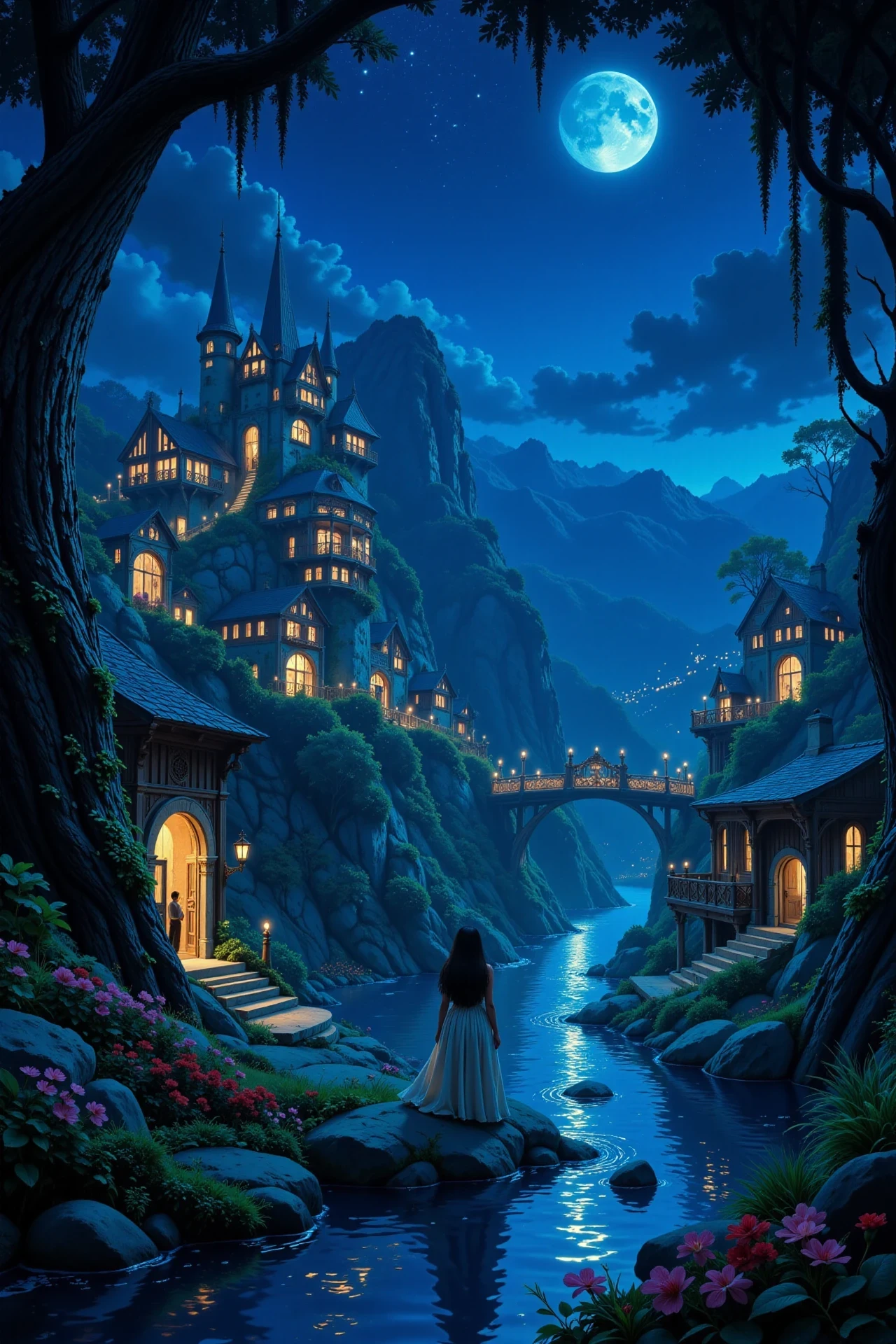 a fantasy underwater village beautiful  landscape, bright luminous night, woman, very intricate, very detailed, sharp, bright, colorful, <lora:Hand v2:0.5> <lora:Anti-Blur:1><lora:Insane Detail Slider:0.25>  <lora:flux.1_lora_flyway_Epic-detail_v2:0.3> <lora:fluxenhancer:0.25> <lora:Anime_style:0.6> anime style