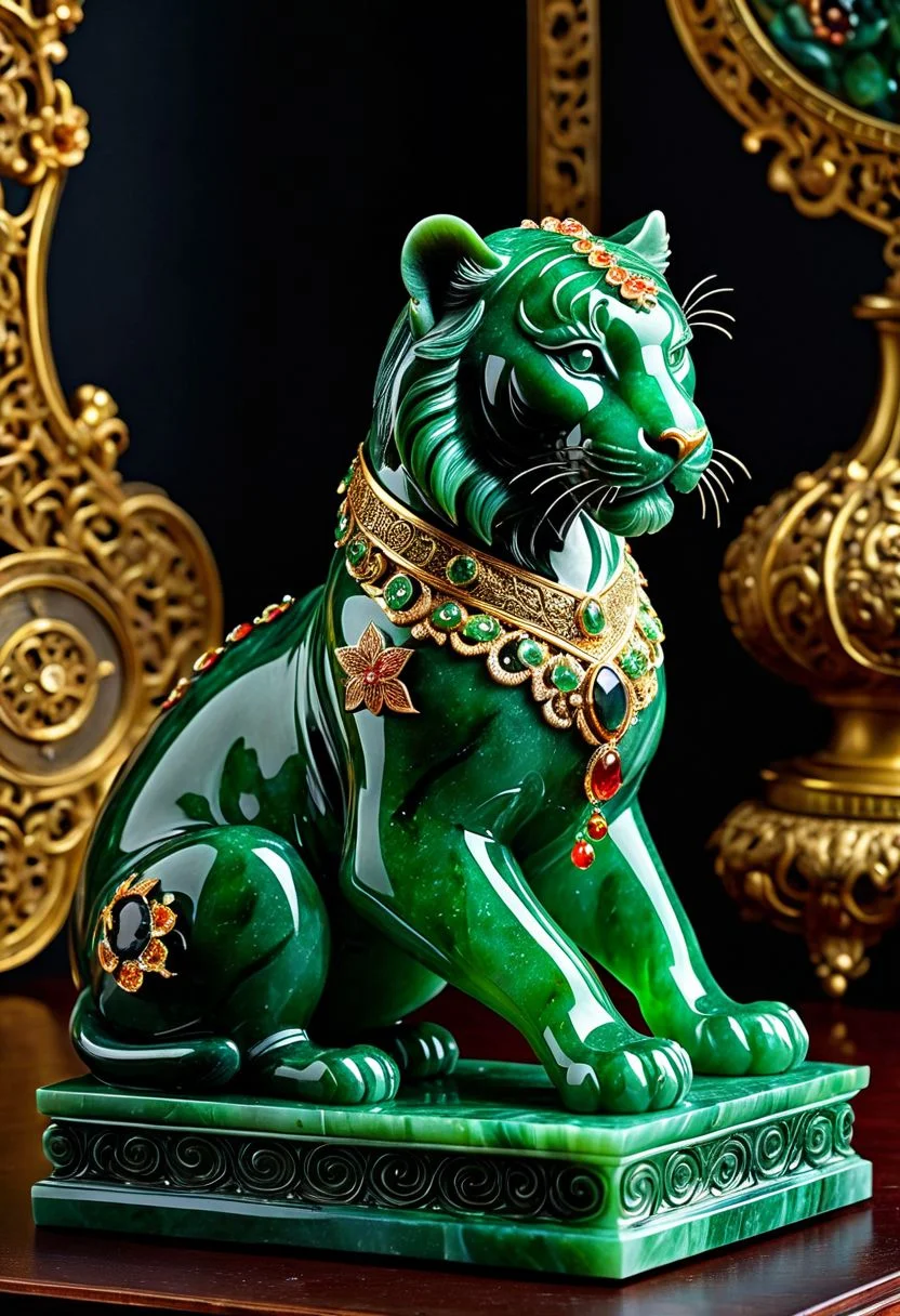 A stunning jade Chinese figurine sculpure of a Tiger
