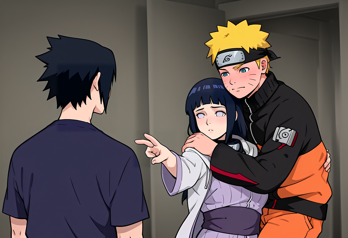 (masterpiece, high quality, amazing detail), highres, 1girl, 2boys, hyuuga hinata, uzumaki naruto, uchiha sasuke, protected kevin hert (meme), <lora:protected_kevin_hert_husband_of_hollywood:0.9>