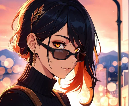 lazaruschristine, best quality, amazing quality, masterpiece, anime, 1girl, portrait, stylish glasses, black hair,