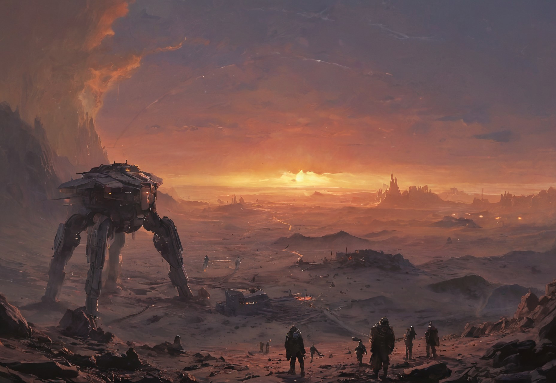  (((army of mechanical robots marching across a desert planet))),(((armada))) ,horde,mecha,battlemech,gundam_00, gundam, gundam_exia, military,grey armor, armored, weapons, laser, cannon, Panzerblitzechse, robust construct,unbreakable, unstoppable, invincible, heavy armor,joints,oil,cables,massive multiple legs,engines,light particles, detailed reflections,glow,energy sparks,dense fog, science fiction,gundam universe,
best quality,masterpiece,absurdes,disturbing,action,mood contrast between subject and background,outstanding,proffesional, masterwork,dynamic composition,in dynamic,(deep colors),fluorescent colors,colorful,color contrast,primary colors,no gradients,chiaroscuro,  concept art, High angle From avove, camera from above, Bird's-eye view, aerial shot view, post-apocalypse,dystopia, futuristic,high-tech,cybernetic,(((no humans)))
outstanding, proffesional, masterwork,epic scale,deep image visualisation,