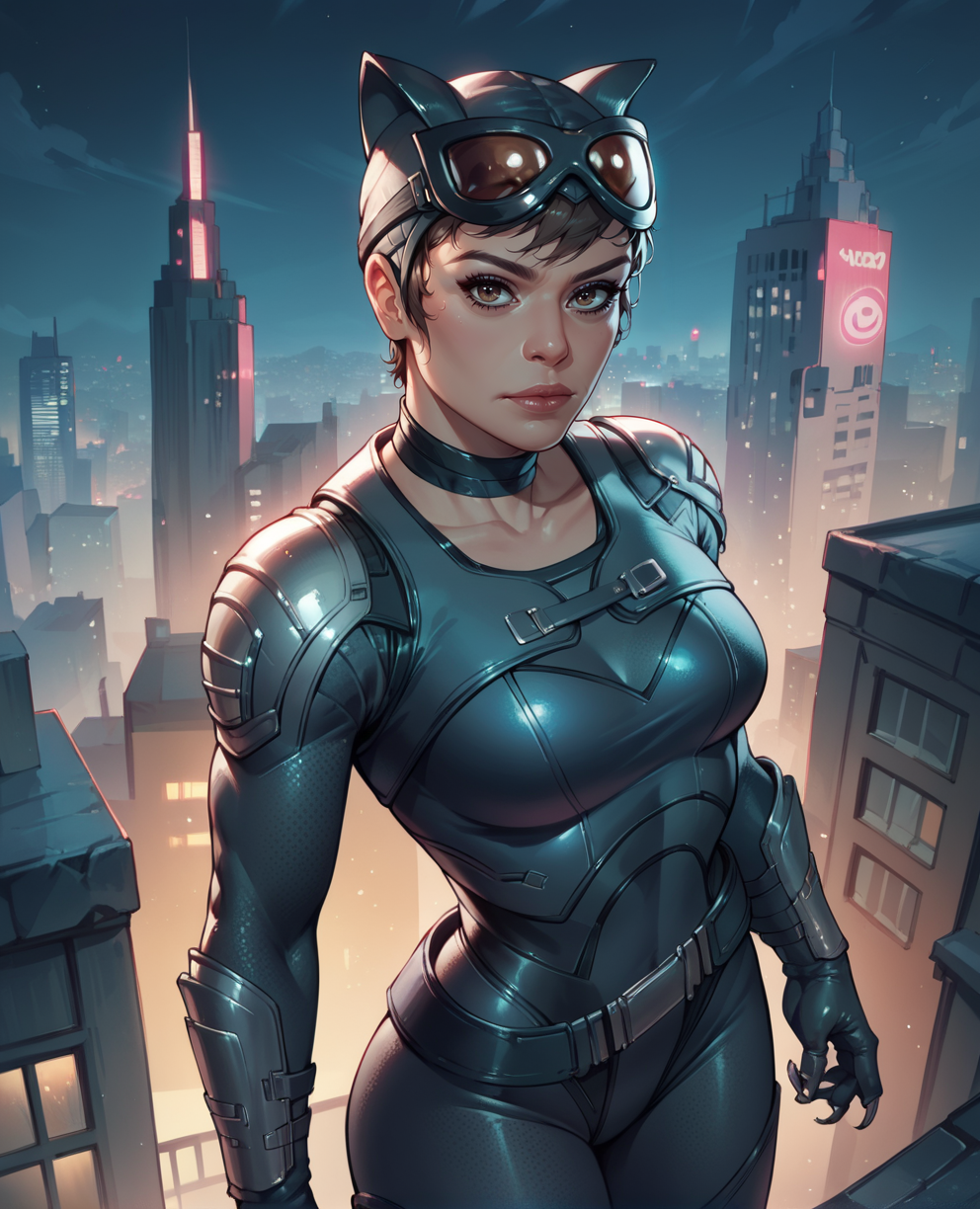 score_9,score_8_up,score_7_up,score_6_up,
selinak,brown eyes,looking at viewer,goggles on head,head cap with cat ears,armor,gloves,bodysuit,choker,
standing,
night,rooftop,Gotham city,solo,
solo,<lora:catwoman181:0.8>,