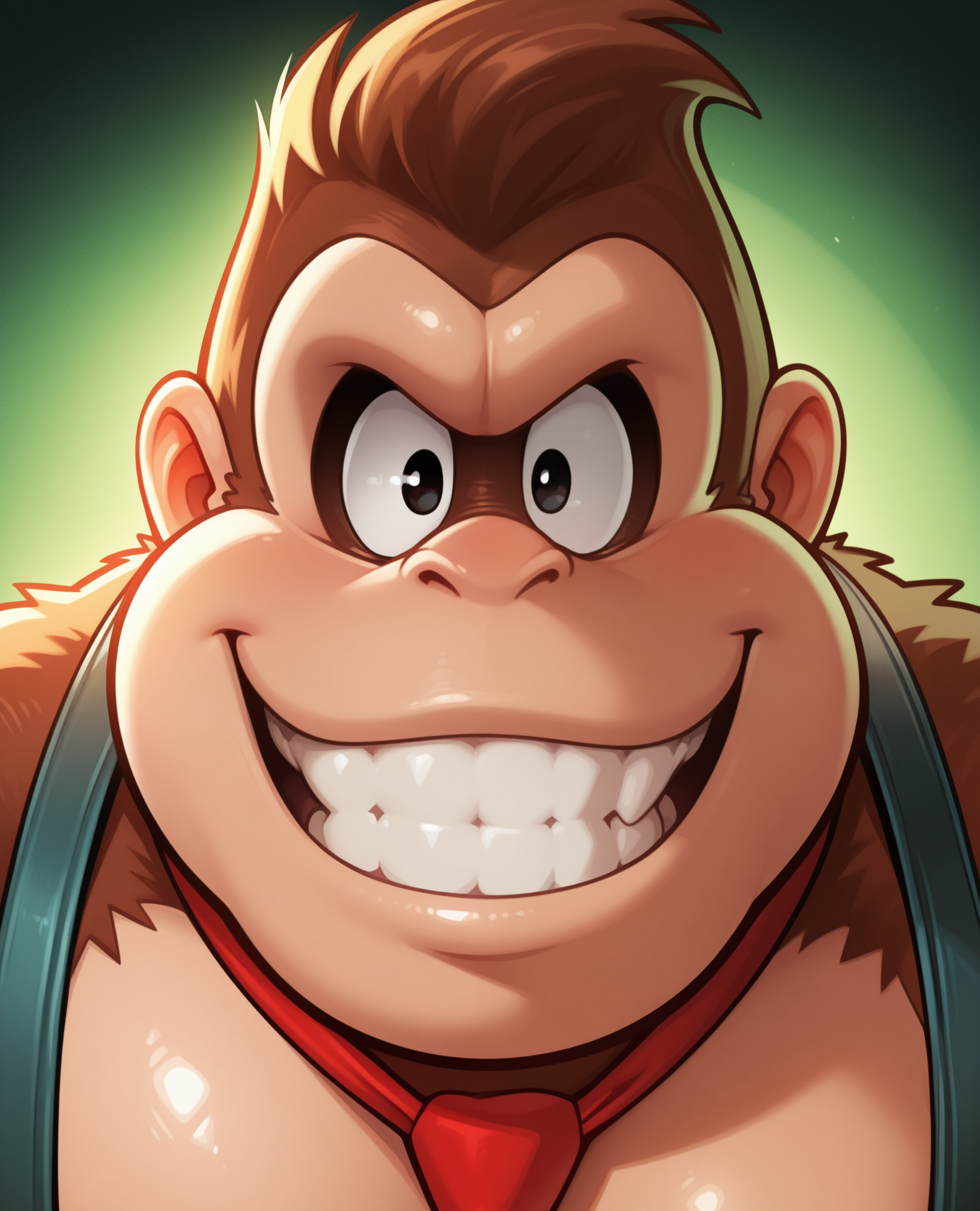 masterpiece, best quality, amazing quality, 1boy, solo, KongDK, necktie, close-up, smile, suspenders 