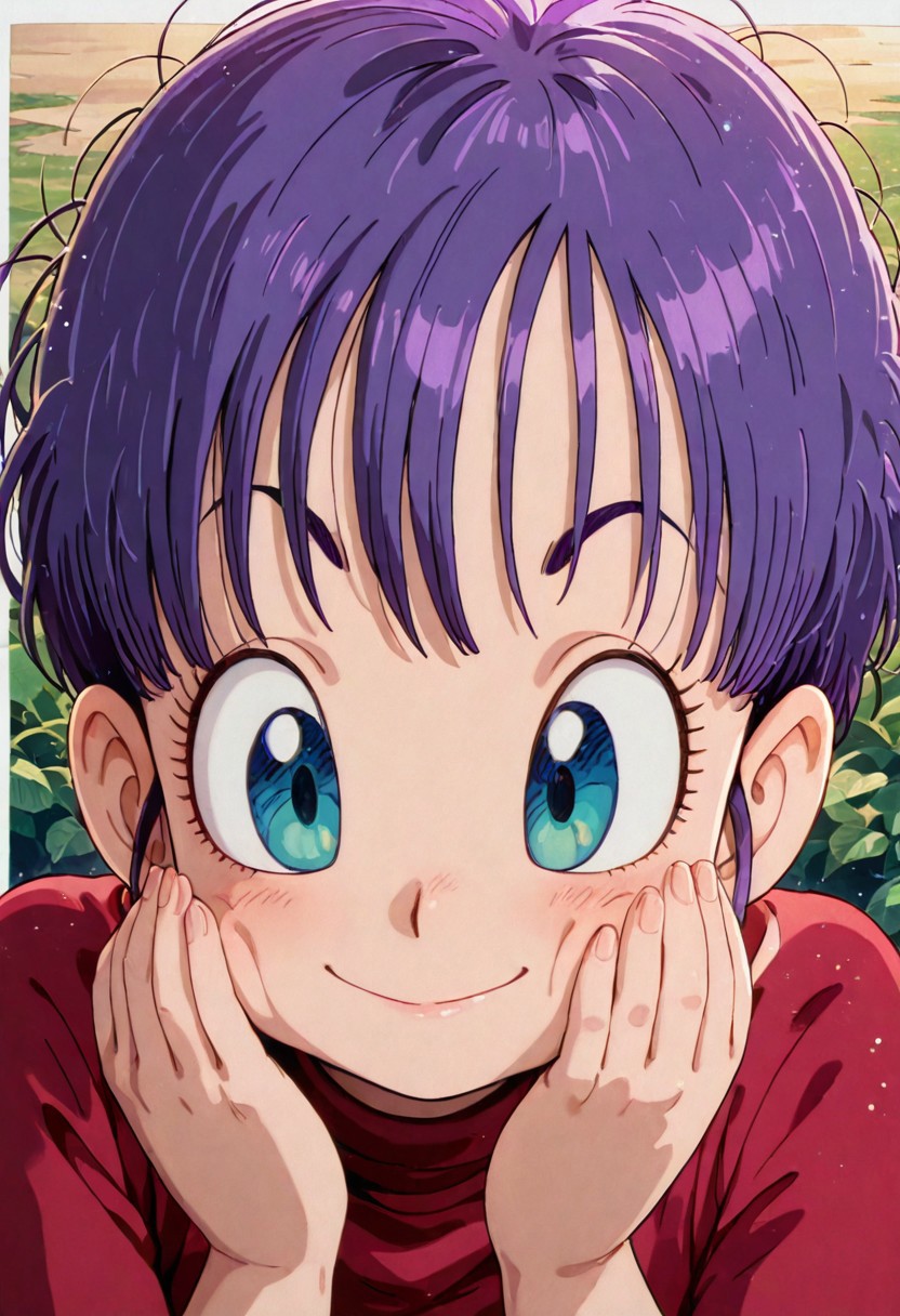 masterpiece, best quality, 32k, high resolution, absurdres 
1girl, solo, bulma, 1girl, solo, child, short hair, purple hair,green  eyes, messy hair
red dress, puffy sleeves, short sleeves, 
closeup, closeup to face, portrait smiling, outside border
outdoors,
light particles, dynamic angle,  cinematic angle, various angles, detailed background, beautiful background, (rays light:1.0),(grow:1.0) vivid colors, shiny and glossy, anime style, high-res, beautiful aesthetic, very intricate, high-quality details, vibrant, 
<lora:add-detail-xl:1.10> <lora:spo_sdxl_10ep_4k-data_lora_webui:0.95> <lora:noobai_ep11_stabilizer_v0.138_fp16:0.6> <lora:StS-Illustrious-Detail-Slider-v1.0:1.10> <lora:cfg_scale_boost:0.95> <lora:nyalia:0.20>   <lora:Ponyo:1>