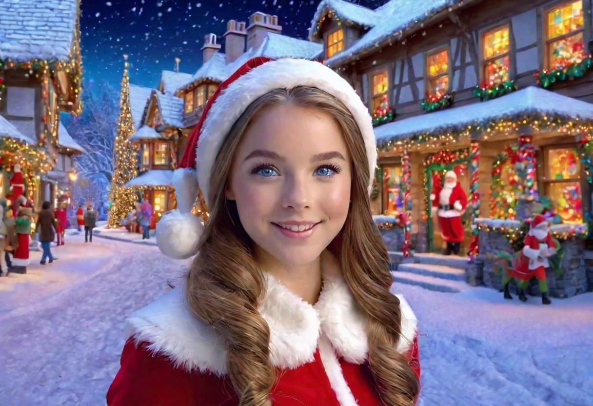 (((masterpiece))), ((Snowy Christmas scene in santas toy making  village  with beautiful girl facing the camera with iridescent blue eyes)), medium shot, background:snowy christmas scene, ((beautiful mansions and christmas lights lit up around the toy making village)), (people smiling and walking around town enjoying the Christmas spirit), complex 3d render, intricate reflections, ultra-detailed, HDR, Hyperrealism, Panasonic Lumix s pro 50mm, 8K, octane rendering, raytracing, (((professional photography))), high definition, photorealism, hyper-realistic, bokeh, depth of field, dynamically backlit,  studio, vibrant details, ((professional Color grading)), photorealistic ,detailmaster2,photorealistic, sharp edges,  sharp focus <lora:locon_perfecteyes_v1_from_v1_64_32:1> <lora:more_details:1>