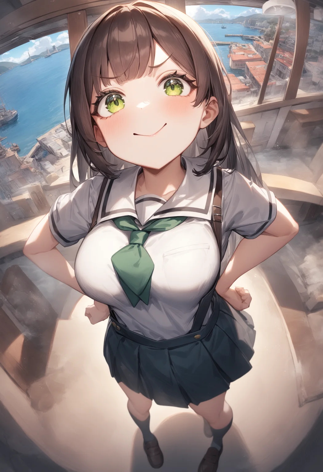 1girl, <lora:sdxl2-flat2-512b:-1>,medium breasts,school uniform,
doyagao, <lora:doyagao_XL_v1:1>
ceiling, fisheye lens, looking up, harbor,
best quality, very aesthetic, absurdres