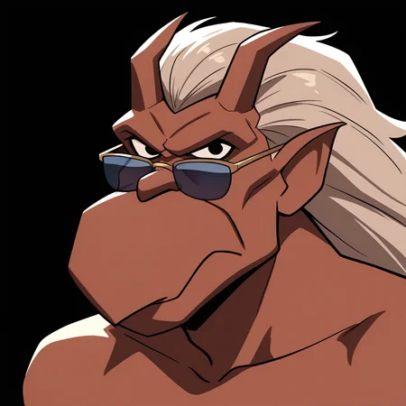 <lora:Brooklyn_Gargoyles_-_Illustrious:1> 11boy, Brooklyn, portrait, sunglasses, angry, black background, black eyes, masterwork, masterpiece,