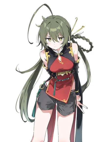 jingui,1girl,solo,looking at viewer,(simple background:1.3),(white background:1.2),cowboy shot,<lora:jingui-000014:1>,v,arms behind back,yellow eyes,, masterpiece, best quality, very aesthetic, absurdres,newest, incredibly absurdres,, (Ixy:0.6)),(hiten \(hitenkei\):0.7),