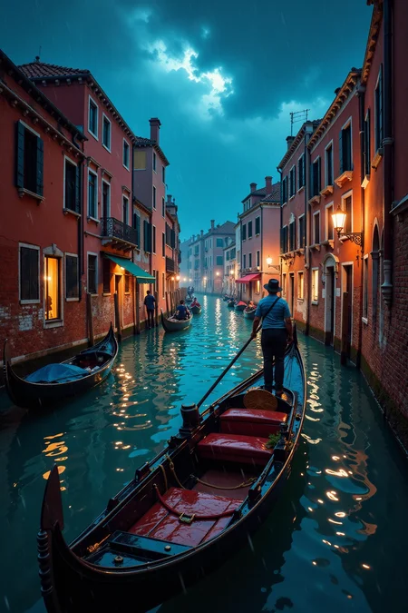 canals of venice, gondolier beautiful  landscape, rain and storm, woman, very intricate, very detailed, sharp, bright, colorful, <lora:Hand v2:0.5> <lora:Anti-Blur:1><lora:Insane Detail Slider:0.25>  <lora:flux.1_lora_flyway_Epic-detail_v2:0.3> <lora:fluxenhancer:0.25> <lora:ROWER:0.8>  <lora:Anime art - Variant 2:0.6>