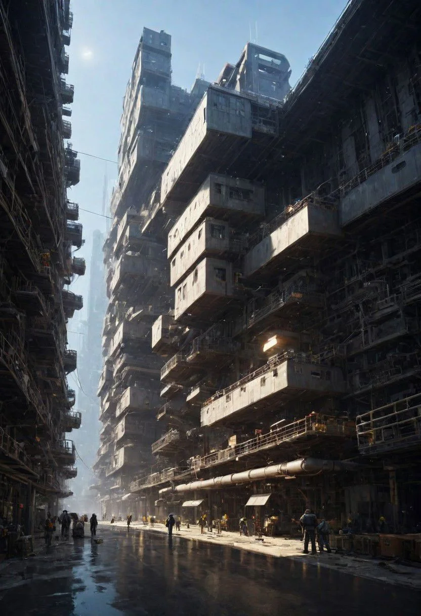 The complex cyberpunk machinery factory is manufacturing future colonial spaceships.,
industrialbuilding, factory, iron sheet, cable, truss, steel_structure, wire, pipe, machine, antenna, instrument, equipment, stairs, railing, railway_rails, storage_barrels, oil_tanks, crane,
easynegative, BadDream, great lighting, clear, industrialbuilding, futuresurban, vertical