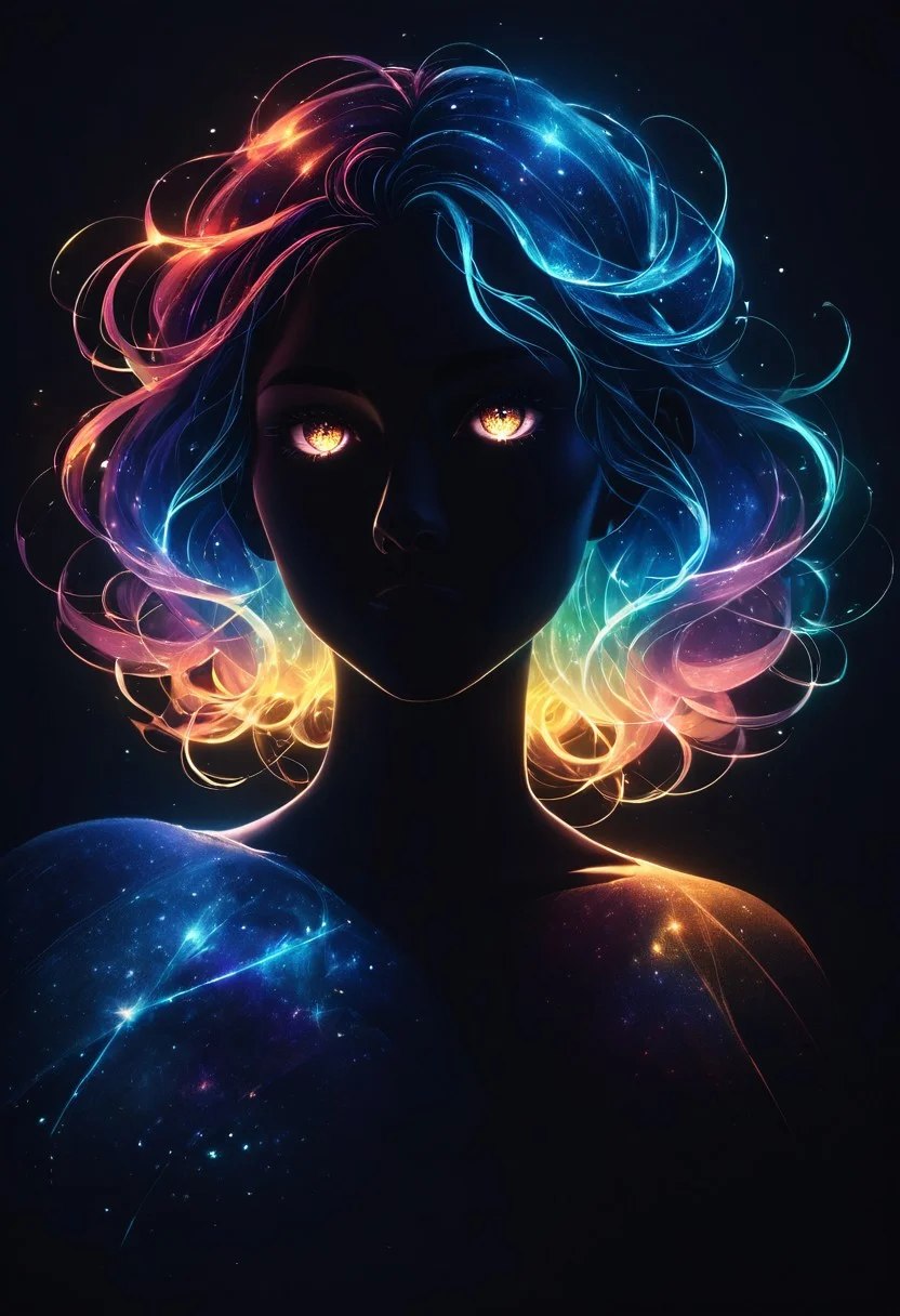 1girl,realistic,score_9,score_8_up,score_7_up,score_6_up,score_5_up,score_4_up glowing frame,backlight colors,silhouette colors,cosmic frame,beautiful woman in a frame,silhouette,backlighting,vibrant,magical night sky,illustration,soft,beautiful,dreamy,realistic,professional,simple,twinkling night sky,extremely detailed,hyper detailed,illustration,half finished sketch,half colored sketch,anime,masterpiece,bright colors,high contrast,vivid lighting,dark background,simple background,<lora:PonySpiritAnimals:0.5>,