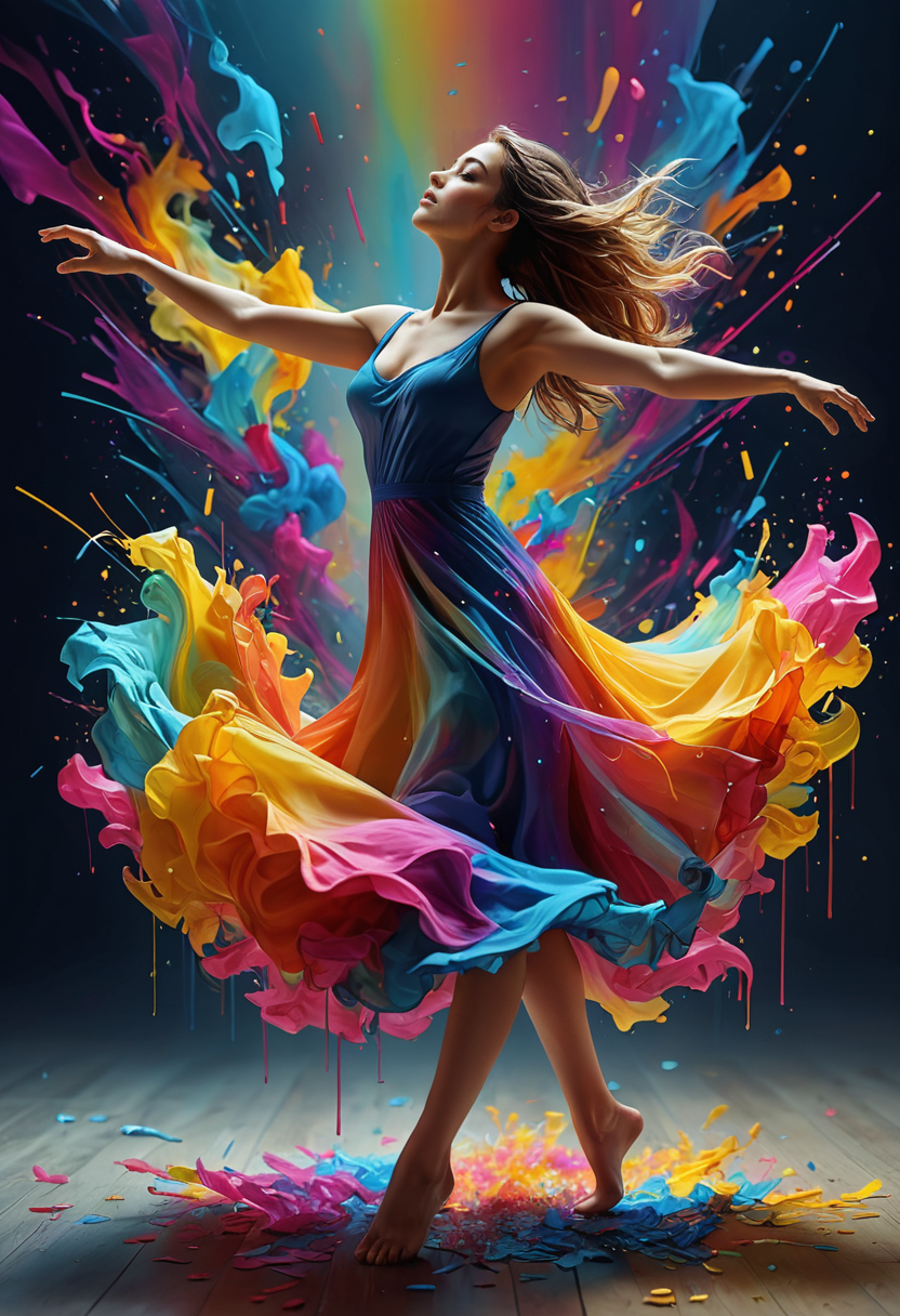 dancing to the color of music, synesthesia, masterpiece, highly detailed, realistic, 8k UHD, vibrant colors