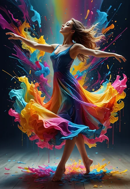 dancing to the color of music, synesthesia, masterpiece, highly detailed, realistic, 8k UHD, vibrant colors