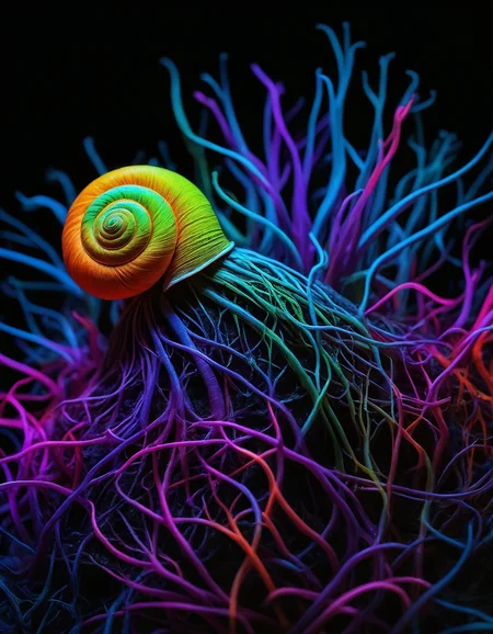 super realistic neon color snail roots flow, colors contrast, sharp focus and highly detailed artistic nature photography, best quality, dim light, <lora:fenn_neoncolor:0.6000000000000001>