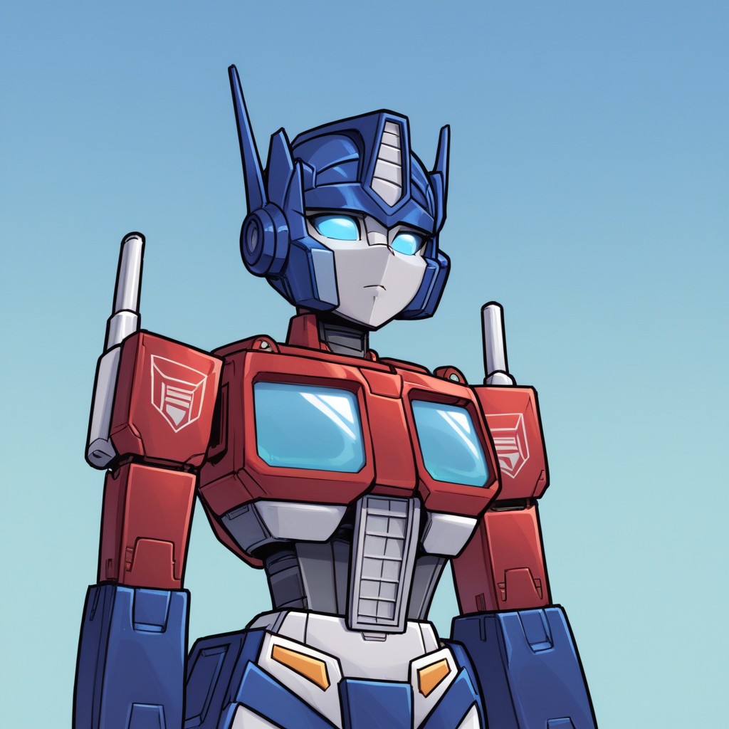 score_9_up, score_8_up, BREAK, no humans, FemPrime, 1girl, solo, blue eyes, robot, mecha, <lora:FemOptimusPrime_PXL_Leaf1:1>, portrait, blue sky,