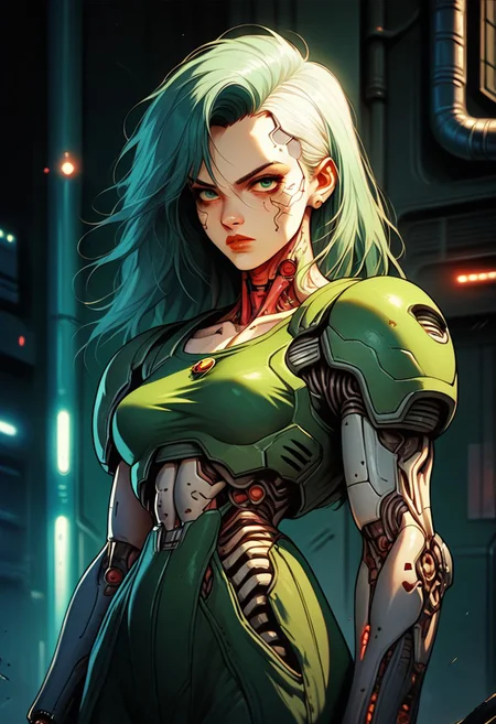 score_9, score_8, score_7, solo, doom girl, 1girl, armor, knva, cyberpunk,