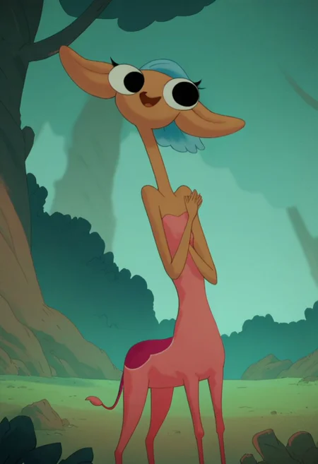 Score_9_up, score_8_up, score_7_up, 1girl, solo, glendale, centaur, blue hair, skinny legs, arms crossed, happy, forest