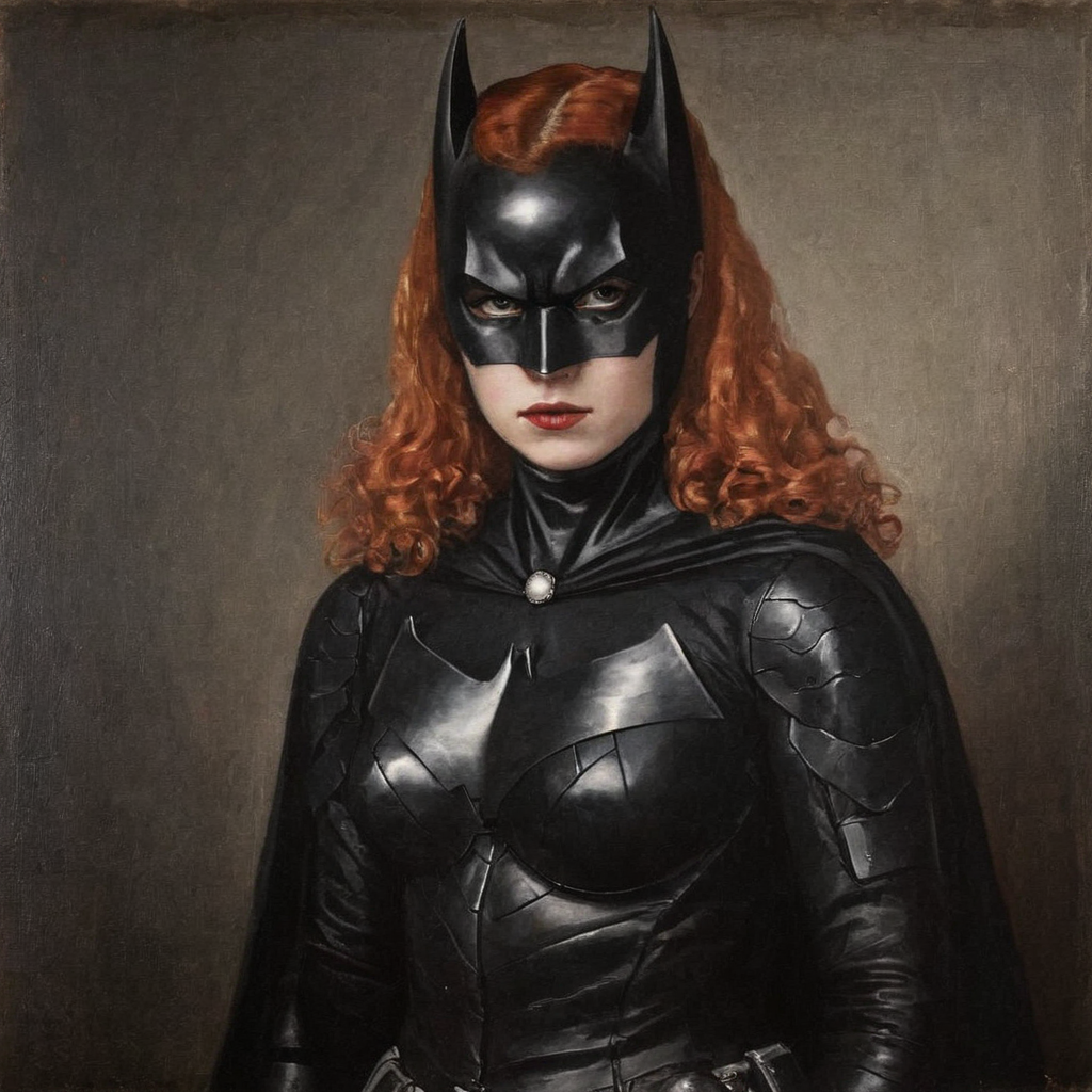 Painting of detailed realistic Batwoman imperial style portrait  AH_Titian   <lora:Paintings_by_Titian_-_Venetian_Renaissance:1>