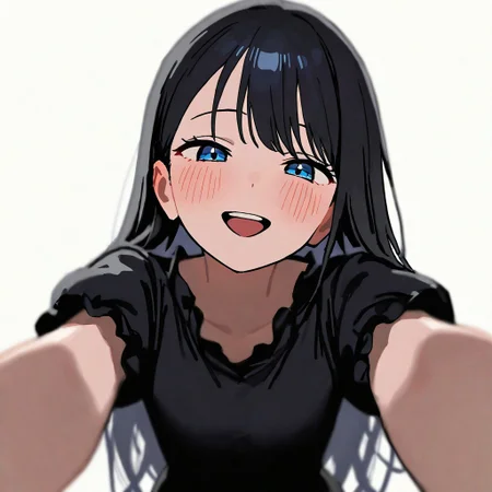 masterpiece, best quality, 32k, high resolution, absurdres, little black dress, POV, looking at viewer, blush, smile, open mouth, upper teeth only