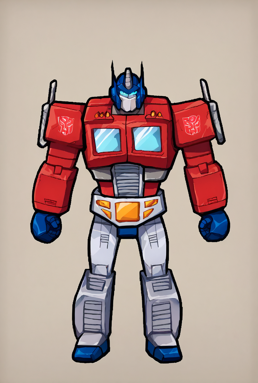 score_9, score_8_up, score_7_up,,  good quality ,, character focus, solo, , best quality  <lora:optimus-10:1>  optimus, solo, simple style,  <lora:Terminalmontage Style V2:0.7> terminalmontage