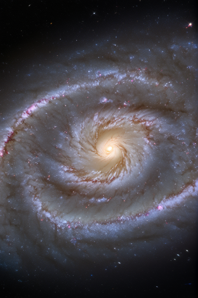 high-resolution image of a four arm spiral galaxy. (8k, high resolution, extreme detail), color gradation, exquisite details, sharp focus, intricate details, taken with a CANON EOS R6 camera, 18mm lens