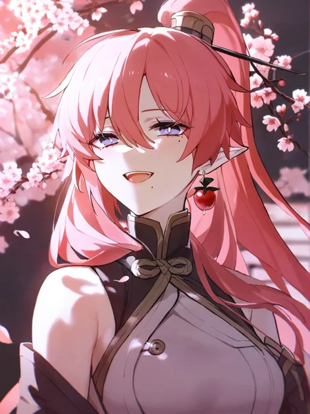 1girl,
yinlin \(wuthering waves\),
solo, red petals, mole under eye, smile, looking at viewer, falling petals, pink theme, red nails, :d, white dress, open mouth, flower, pink hair, ahoge, mole under mouth, ponytail, dress, bare shoulders, holding flower, mole, pink flower, blue eyes, white background, long hair, cherry blossoms, petals, earrings, holding, jewelry, sidelocks, hair between eyes,
masterpiece, best quality, safe
<lora:mki-ani3-yinlin-v1:1> <lora:mki-ani3-konya_karasue-v2:1>
