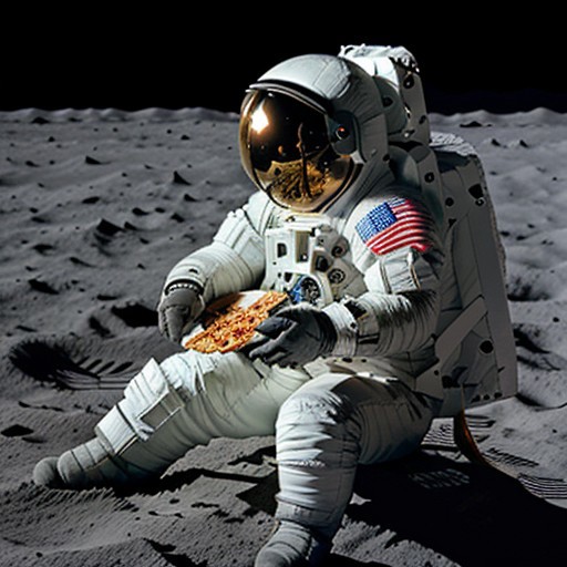 A Cute crystal skull wearing spacesuit helmet, sitting on the moon, holding a piece of pizza, 
spacesuit, FastNegativeV2, fcNeg, cry5t415ku11,