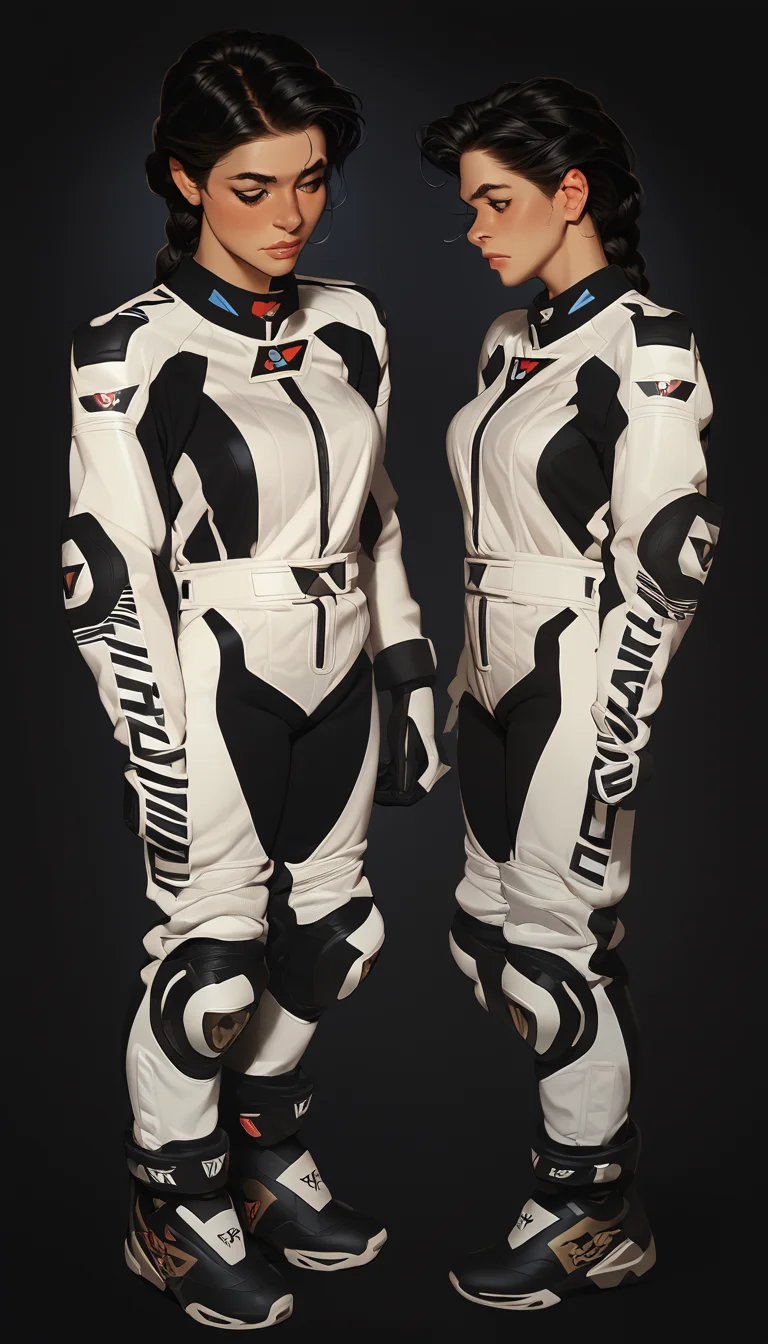score_9, score_8_up, score_7_up, illustrationl, 1 girl , braid, black hair, female focus,motor bike racing suit, motor bike suit, racing suit, full body, dynamic poses, , multiple views, <lora:incase-ilff-v3-4:0.8> <lora:Motorcycle Racing Suit_epoch_9:0.8>