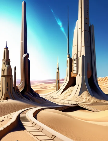 (masterpiece:1.2), ((digital art,realistic)), (hyper detailed),DonMS4ndW0rldXL, made of sand or sandstone, desert Industrial City, scifi,<lora:DonMS4ndW0rldXL-000008:0.8>